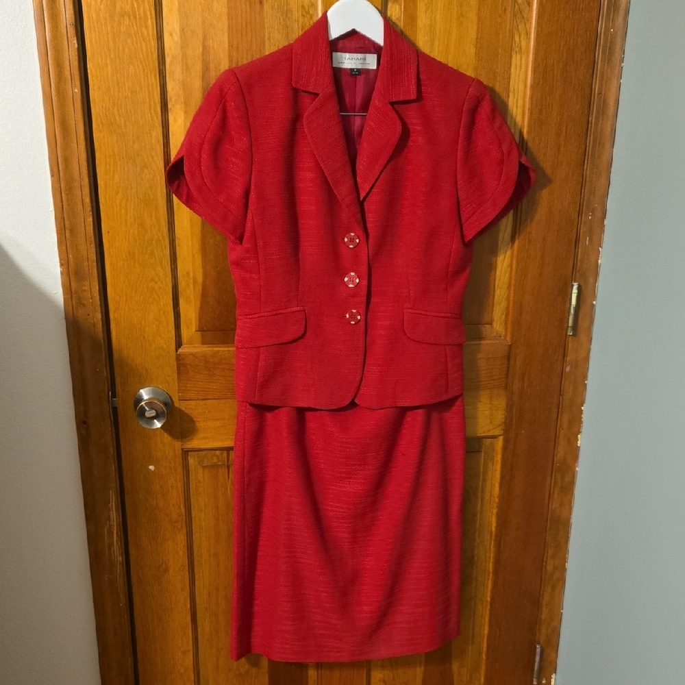 Tahari ASL Red Skirt Set